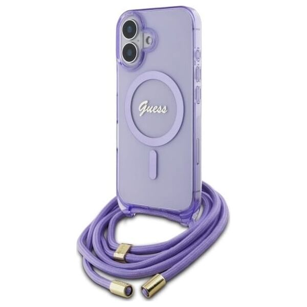 Guess Guess GUHMP16SHCTSGNSU iPhone 16 6.1"     fioletowy/purple hardcase Crossbody Cord Script MagSafe