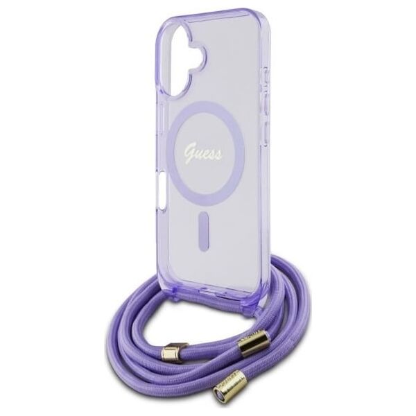 Guess Guess GUHMP16SHCTSGNSU iPhone 16 6.1"     fioletowy/purple hardcase Crossbody Cord Script MagSafe