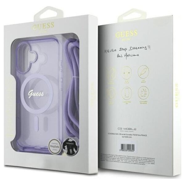 Guess Guess GUHMP16SHCTSGNSU iPhone 16 6.1"     fioletowy/purple hardcase Crossbody Cord Script MagSafe