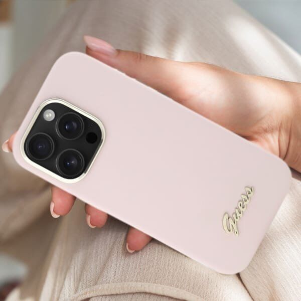 Guess Guess GUHCP16SSMBSLP iPhone 16 6.1"       różowy/pink hardcase Silicone Script Metal Logo & Frame
