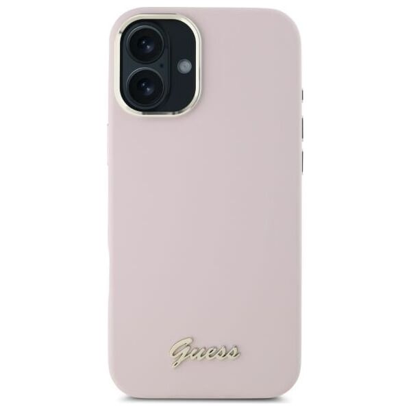 Guess Guess GUHCP16SSMBSLP iPhone 16 6.1"       różowy/pink hardcase Silicone Script Metal Logo & Frame