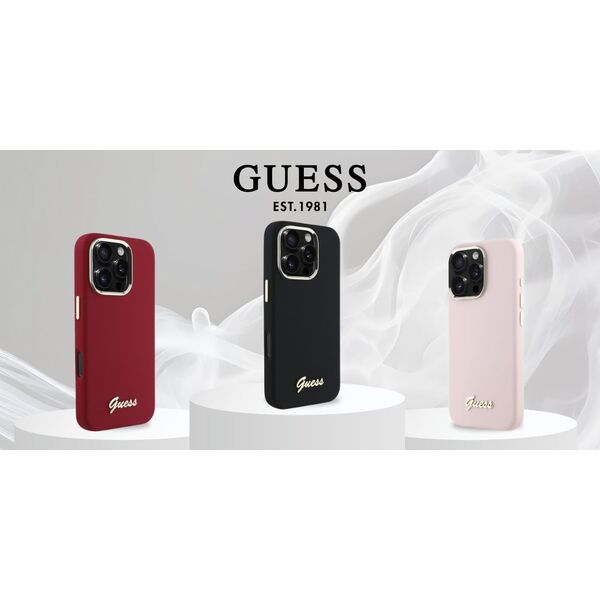 Guess Guess GUHCP16SSMBSLP iPhone 16 6.1"       różowy/pink hardcase Silicone Script Metal Logo & Frame
