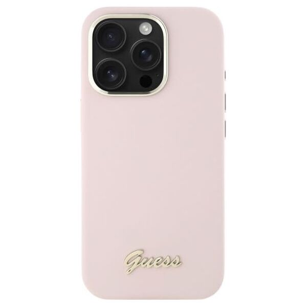 Guess Guess GUHCP16SSMBSLP iPhone 16 6.1"       różowy/pink hardcase Silicone Script Metal Logo & Frame