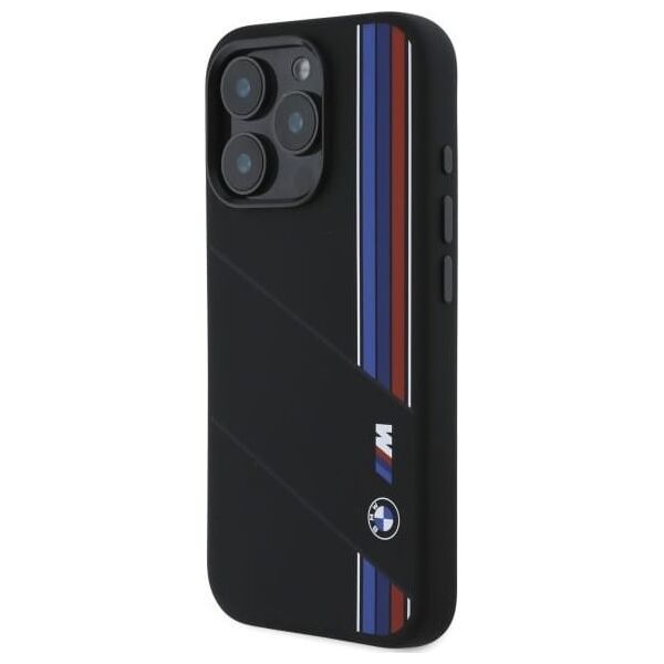 BMW BMW BMHMP16X23SCUK iPhone 16 Pro Max      6.9" czarny/black hardcase Silicone Cut Tricolor Lines MagSafe