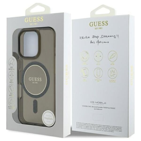 Guess Guess GUHMP16LHFGEREK iPhone 16 Pro 6.3"  czarny/black hardcase IML Glitter Circle MagSafe
