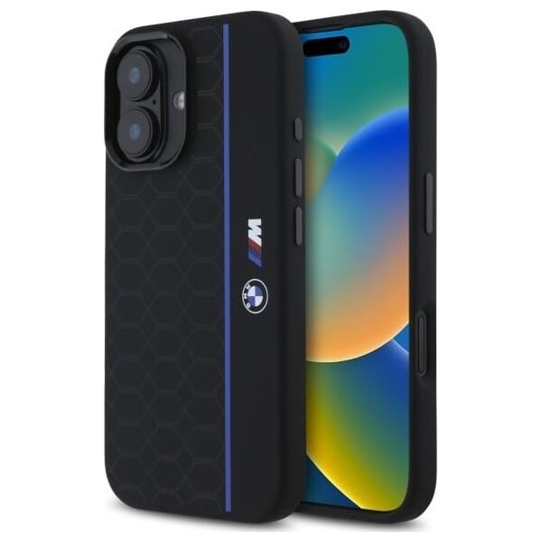 BMW BMW BMHMP16S23SHEB iPhone 16 6.1"         czarny/black hardcase Silicone Hexagon Blue Line MagSafe