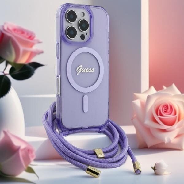 Guess Guess GUHMP16LHCTSGNSU iPhone 16 Pro      6.3" fioletowy/purple hardcase Crossbody Cord Script MagSafe