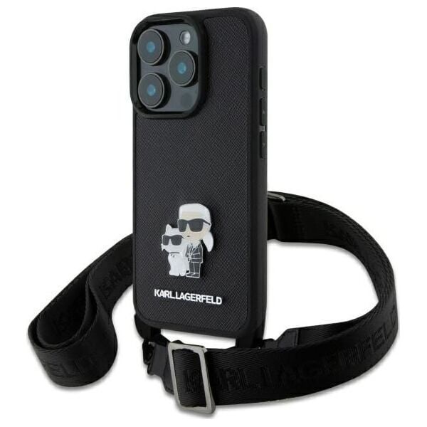 Karl Lagerfeld Karl Lagerfeld KLHCP16LSAKCPBK iPhone 16  Pro 6.3" czarny/black hardcase Saffiano Karl&Choupette Metal Pin CBDY Strap