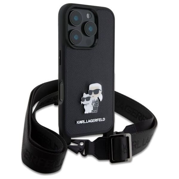 Karl Lagerfeld Karl Lagerfeld KLHCP16LSAKCPBK iPhone 16  Pro 6.3" czarny/black hardcase Saffiano Karl&Choupette Metal Pin CBDY Strap