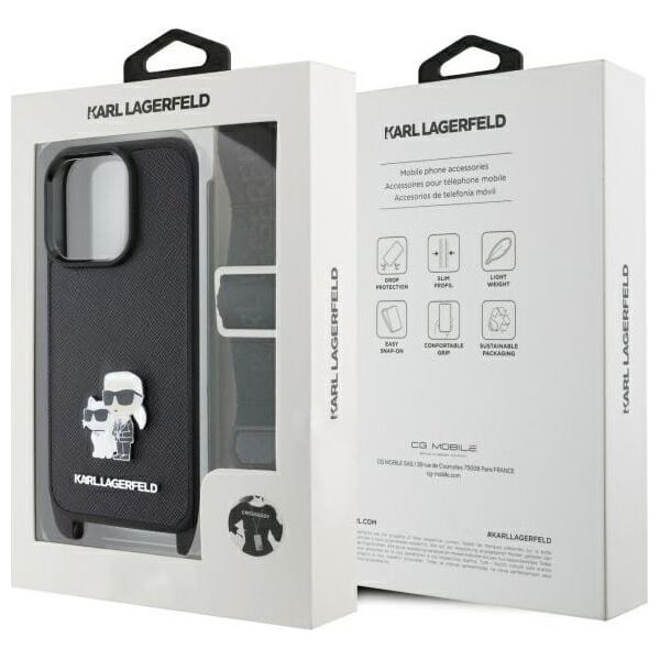 Karl Lagerfeld Karl Lagerfeld KLHCP16LSAKCPBK iPhone 16  Pro 6.3" czarny/black hardcase Saffiano Karl&Choupette Metal Pin CBDY Strap