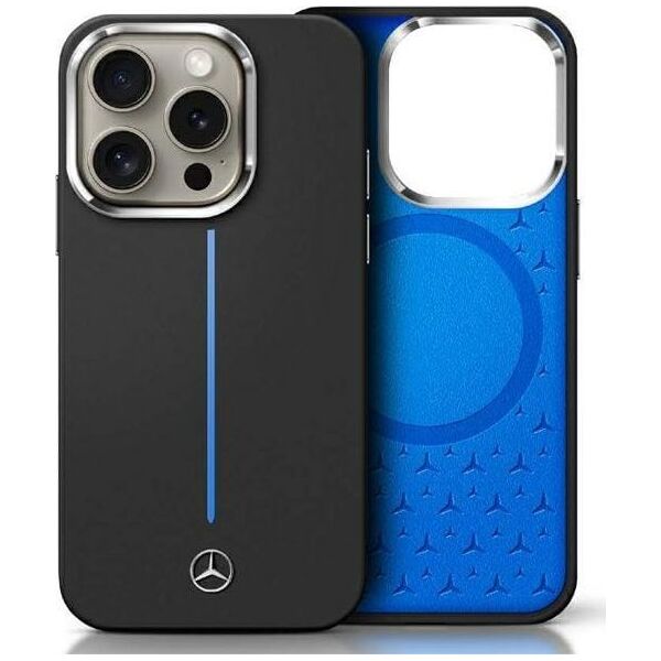 Mercedes Mercedes MEHMP16S23SUMBK iPhone 16 6.1"   czarny/black hardcase Silicone Blue Stripe MagSafe