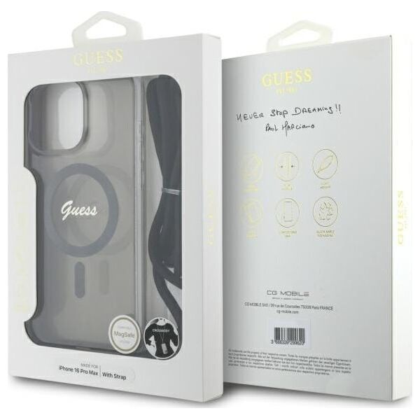 Guess Guess GUHMP16LHCTSGNSK iPhone 16 Pro      6.3" czarny/black hardcase Crossbody Cord Script MagSafe