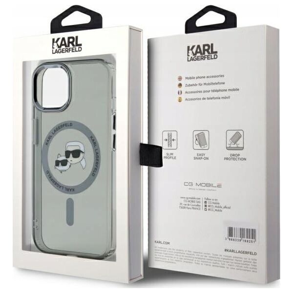 Karl Lagerfeld Karl Lagerfeld KLHMP15SHLSKCK iPhone 15 6.1" black/black hardcase IML Metal Karl&Choupette Head MagSafe