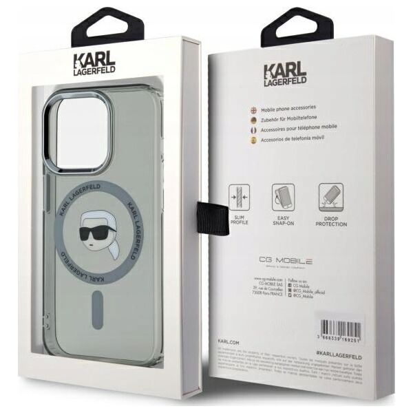 Karl Lagerfeld Karl Lagerfeld KLHMP15LHLSKIK iPhone 15 Pro 6.1" black/black hardcase IML Metal Karl Head MagSafe