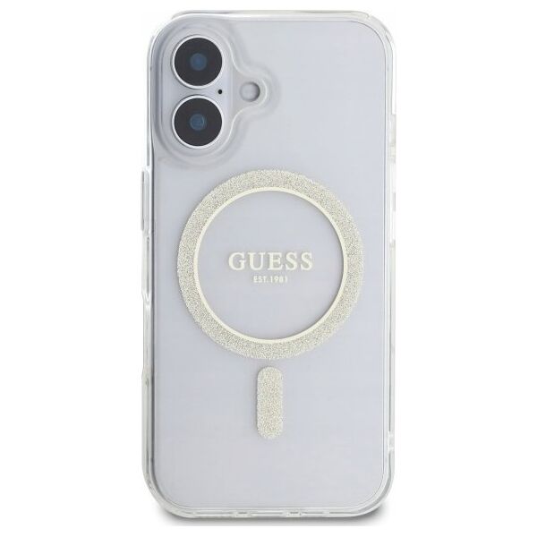 Guess Guess GUHMP16MHFGERET iPhone 16 Plus 6.7" transparent hardcase IML Glitter Circle MagSafe