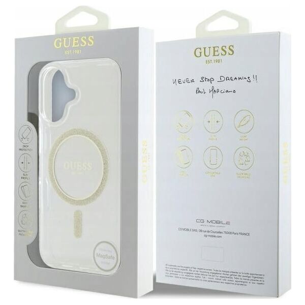 Guess Guess GUHMP16MHFGERET iPhone 16 Plus 6.7" transparent hardcase IML Glitter Circle MagSafe