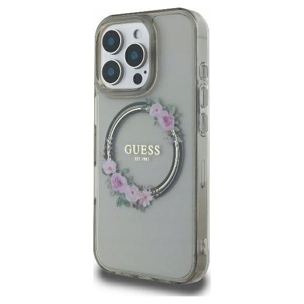 Guess Guess GUHMP16XHFWFCK iPhone 16 Pro Max 6.9" black/black hardcase IML Flowers Wreath MagSafe