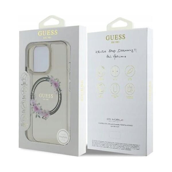 Guess Guess GUHMP16XHFWFCK iPhone 16 Pro Max 6.9" black/black hardcase IML Flowers Wreath MagSafe