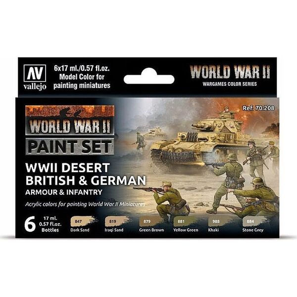 Vallejo Vallejo: 70.208 - Model Color - WWII Desert British & German Armour & Infantry (6 x 18 ml)