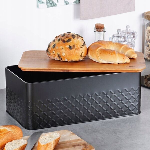 Chlebak Vilde Chlebak na Pieczywo Chleb z Deską Czarny Metalowy VILDE 33,5x18,5x12,5 cm