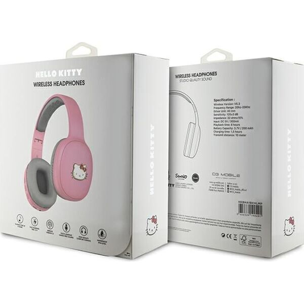 Słuchawki HelloKitty Hello Kitty słuchawki nauszne Bluetooth HKBHA1BKHLMP różowe/pink Metal Logo