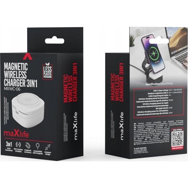 MaxLife  Maxlife wireless charger MXWC-06 15W 3in1, white