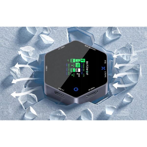 Stacja/replikator Blitzwolf Stacja dokująca 8w1 Blitzwolf BW-TH16 USB 100W LCD Smart Display USB-C 3.1, 2xUSB-A 3.1, USB-C PD 100W, HDMI 4K60hz, TF/SD 3.0, HD 4K@60hz