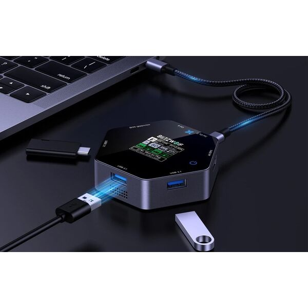 Stacja/replikator Blitzwolf Stacja dokująca 8w1 Blitzwolf BW-TH16 USB 100W LCD Smart Display USB-C 3.1, 2xUSB-A 3.1, USB-C PD 100W, HDMI 4K60hz, TF/SD 3.0, HD 4K@60hz