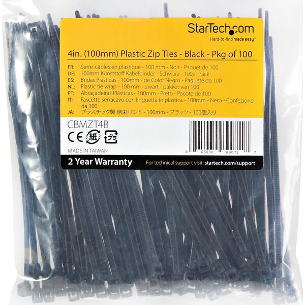 StarTech StarTech CBMZT4B opaska kablowa Zwalniana opaska kablowa Nylon, Plastik Czarny 100 szt.