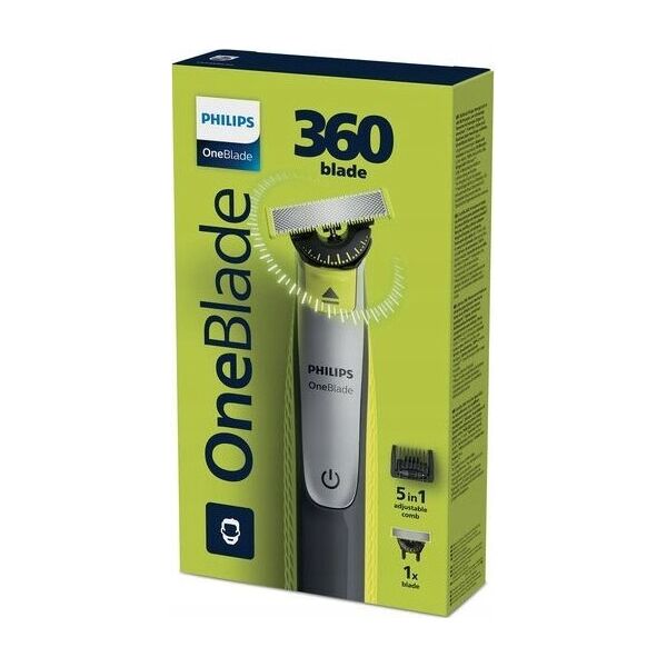 Trymer Philips Philips Oneblade QP2734/23, 360 blade, 5-in-1 comb (1,2,3,4,5 mm), 60 min run time/4hour charging