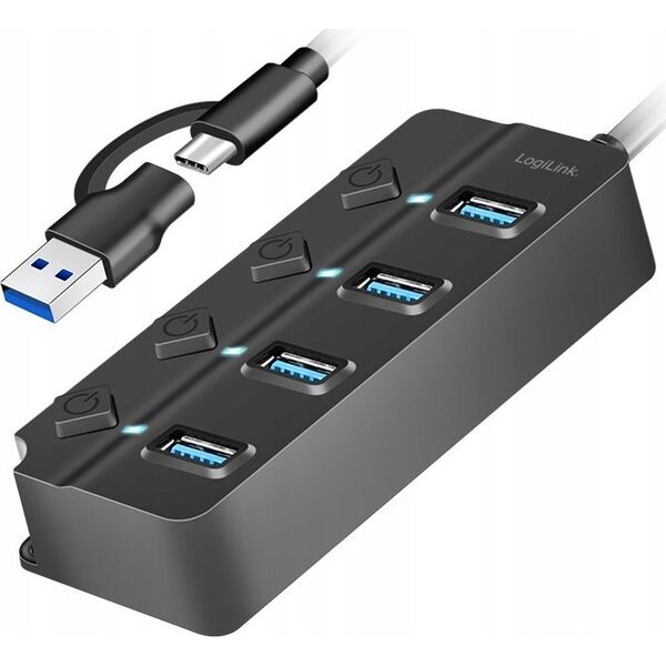 HUB USB LogiLink LogiLink USB 3.2 Gen1 Hub 4-Port Ein-/Ausschalter schwarz