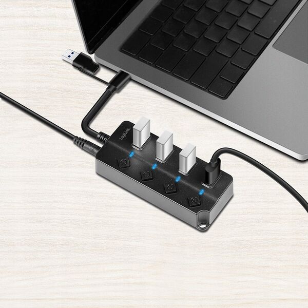 HUB USB LogiLink LogiLink USB 3.2 Gen1 Hub 4-Port Ein-/Ausschalter schwarz