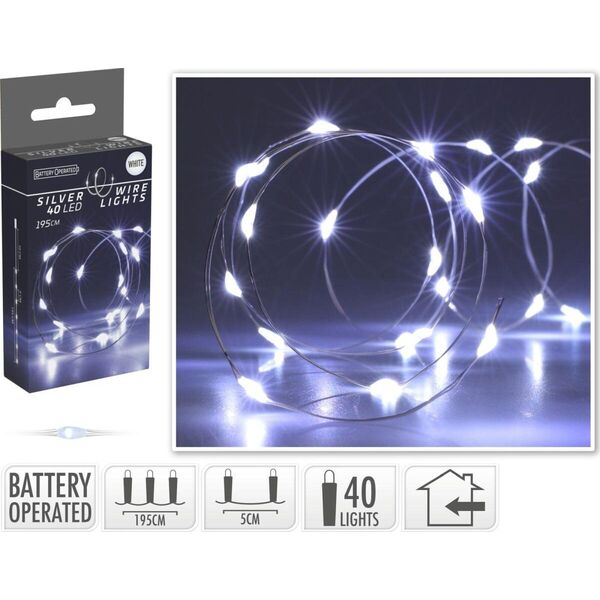 Koopman Lampki druciki na baterie girlanda 40 led zimny biały