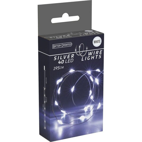 Koopman Lampki druciki na baterie girlanda 40 led zimny biały