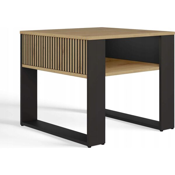 Topeshop STOLIK KAWOWY ŁAWA MODERN MINI 2P SLIM DĄB ARTISAN CZERŃ LAMELE