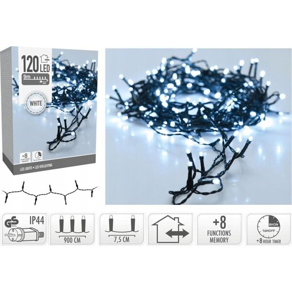Lampki choinkowe Christmas decoration LAMPKI CHOINKOWE ŁAŃCUCH ŚWIETLNY 120 LED TIMER ZIMNY BIAŁY