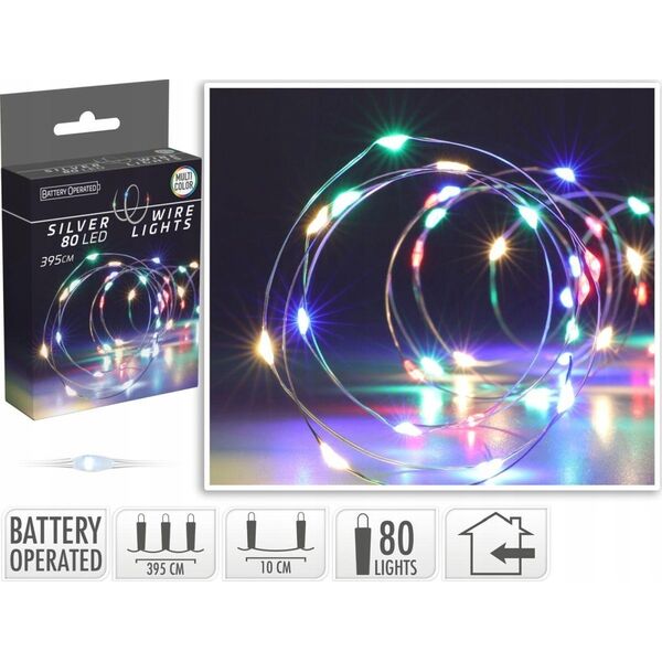 Lampki choinkowe Christmas decoration LAMPKI DRUCIKI NA BATERIE GIRLANDA 80 LED MULTIKOLOR