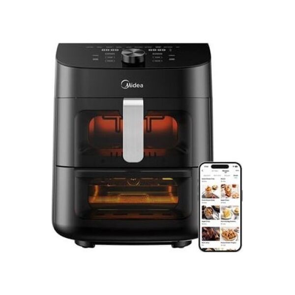 Frytkownica beztłuszczowa Midea Midea Two Zone Airfryer | MAD1100DADK | Power 1850 W | Capacity 4.4/6.4 L | Rapid Air technology | Black