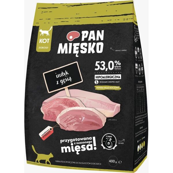 Pan Mięsko Pan Mięsko Karma sucha dla kota - indyk i gęś chrupki S 400g