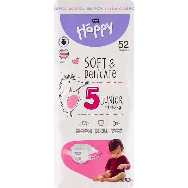 Happy Pieluchy HAPPY Junior (11-18kg) diapers 52pcs, size 5 NEW, BB-054-JU52-W01