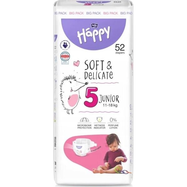 Happy Pieluchy HAPPY Junior (11-18kg) diapers 52pcs, size 5 NEW, BB-054-JU52-W01