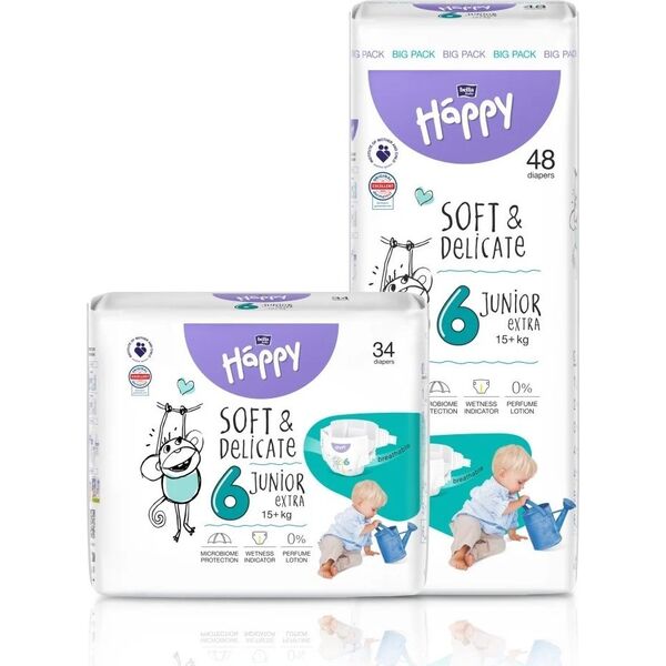 Happy Pieluchy HAPPY Junior Extra (+15kg) diapers 48pcs, size 6 NEW, BB-054-JX48-W01