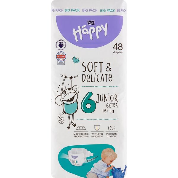 Happy Pieluchy HAPPY Junior Extra (+15kg) diapers 48pcs, size 6 NEW, BB-054-JX48-W01
