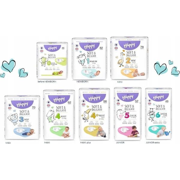 Happy Pieluchy HAPPY Maxi Plus (9-15kg) diapers 56pcs, size 4+ NEW, BB-054-LX56-W01