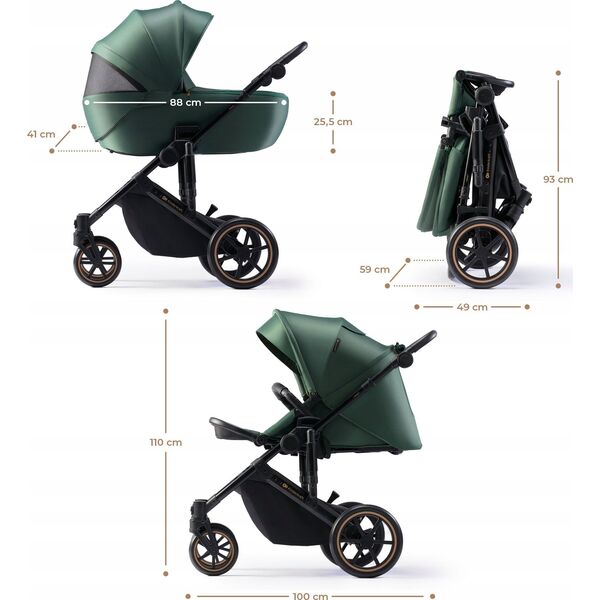 Wózek KinderKraft KINDERKRAFT stroller 3in1 PRIME 2 3IN1 MINK PRO DARK GREEN, KSPRIM02GRE300I