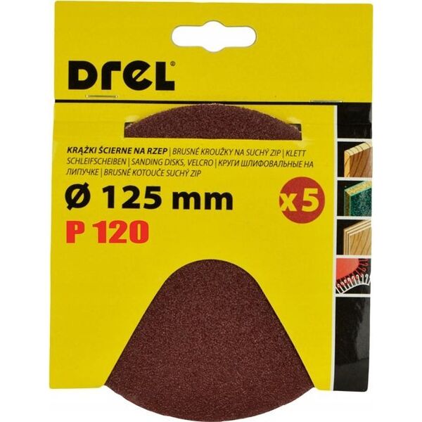 Drel Sticky, round sandpaper. Nov. P120, 5 pcs.
