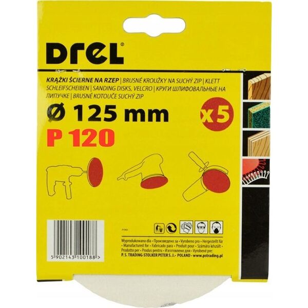 Drel Sticky, round sandpaper. Nov. P120, 5 pcs.
