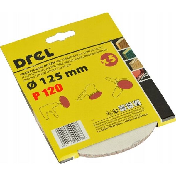 Drel Sticky, round sandpaper. Nov. P120, 5 pcs.