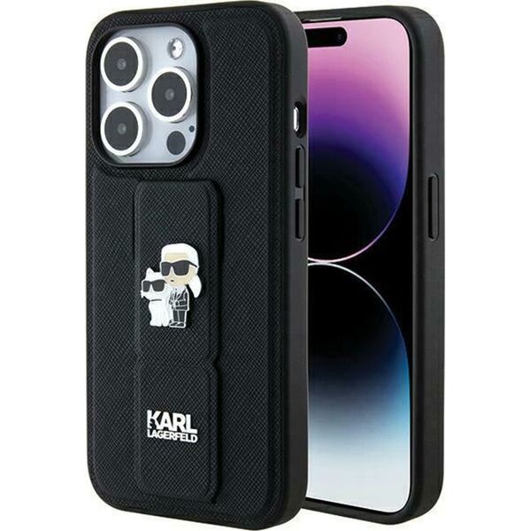 Karl Lagerfeld Karl Lagerfeld KLHCP14LGSAKCPK iPhone 14 Pro 6.1" czarny/black hardcase Gripstand Saffiano Karl&Choupette Pins