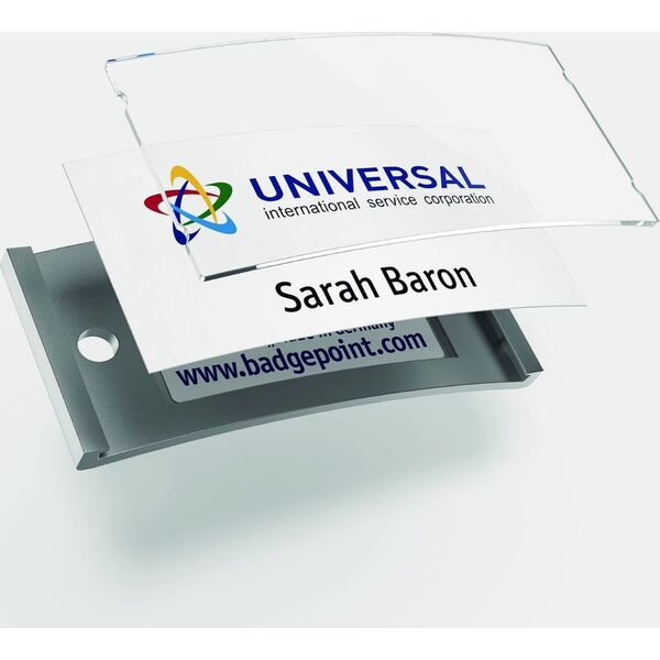 AVERY Navneskilt Badgepoint® 70x30 mm, Polar® Medarbejderskiltesæt, skilte med rustfri stålramme, akrylglas og printbare indstik - 10 skilte inkl. 36 indstik